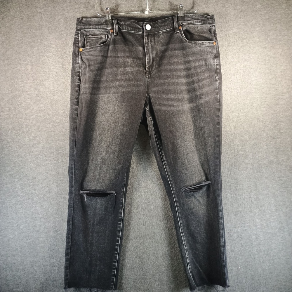 BlankNYC‎ The Madison Crop Jeans Women 18W Straight Leg Black Distressed Fringe